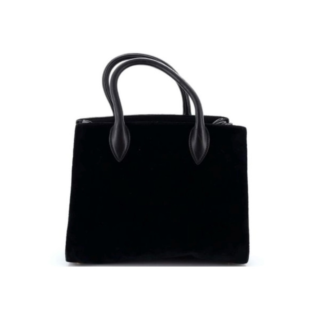 Prada Bibliotheque Tote Velvet and Leather Small Black - Picture 4 of 8